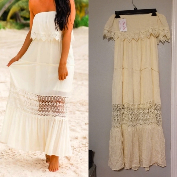 Pink Lily Dresses & Skirts - Never In A Hurry Cream Maxi Dress